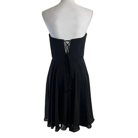 Aqua Strapless Beaded Sequins Dress Size 8 Short Lace Up Backside Black and Gold - Picture 9 of 12